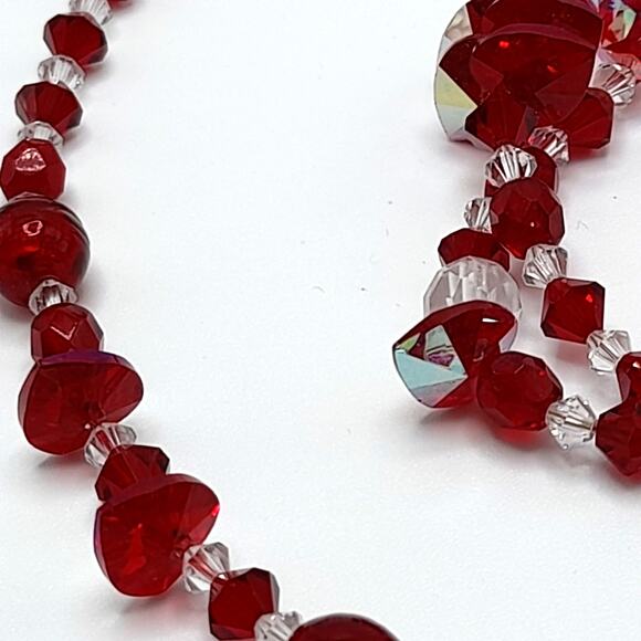 Vintage Red Clear Crystal Necklace Bracelet Set, Artisan Gemstone Clasps - Picture 4 of 9